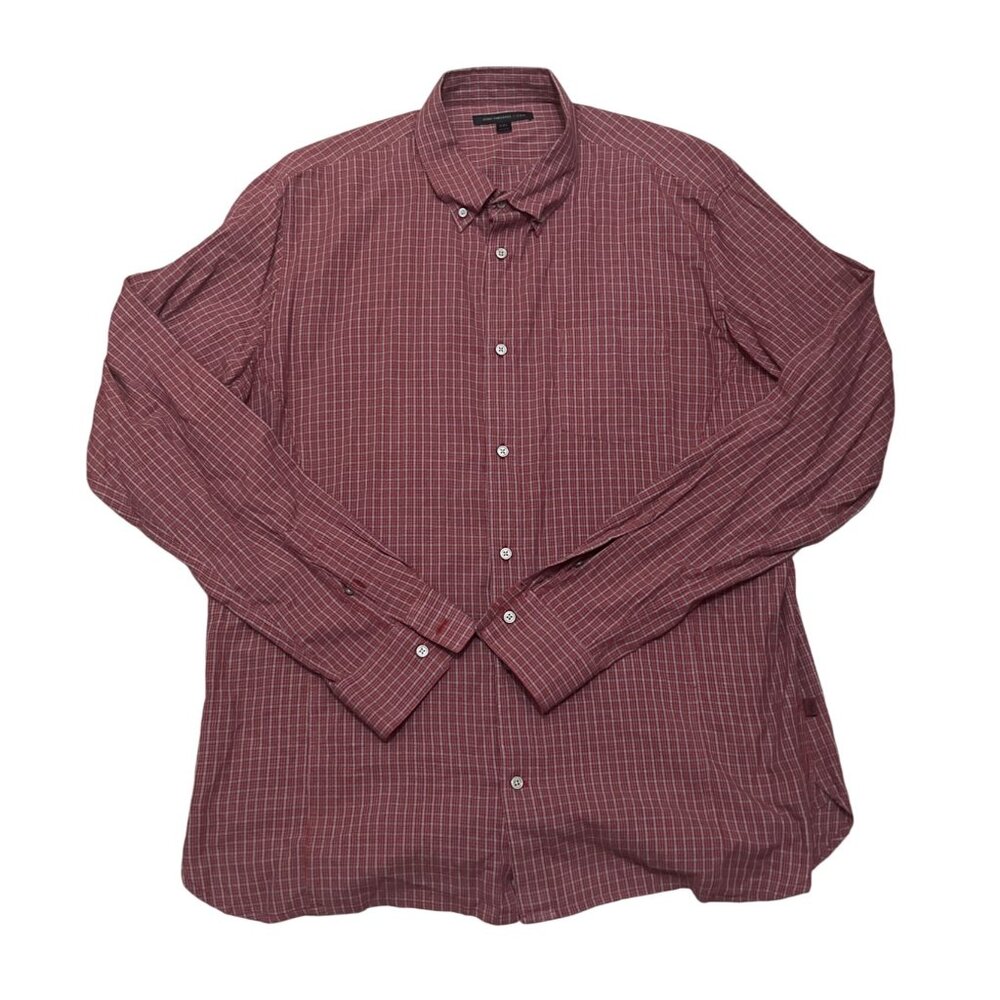 John Varvatos USA Red Plaid Long Sleeve Button-Up Shirt XXL 100% Cotton Made In
